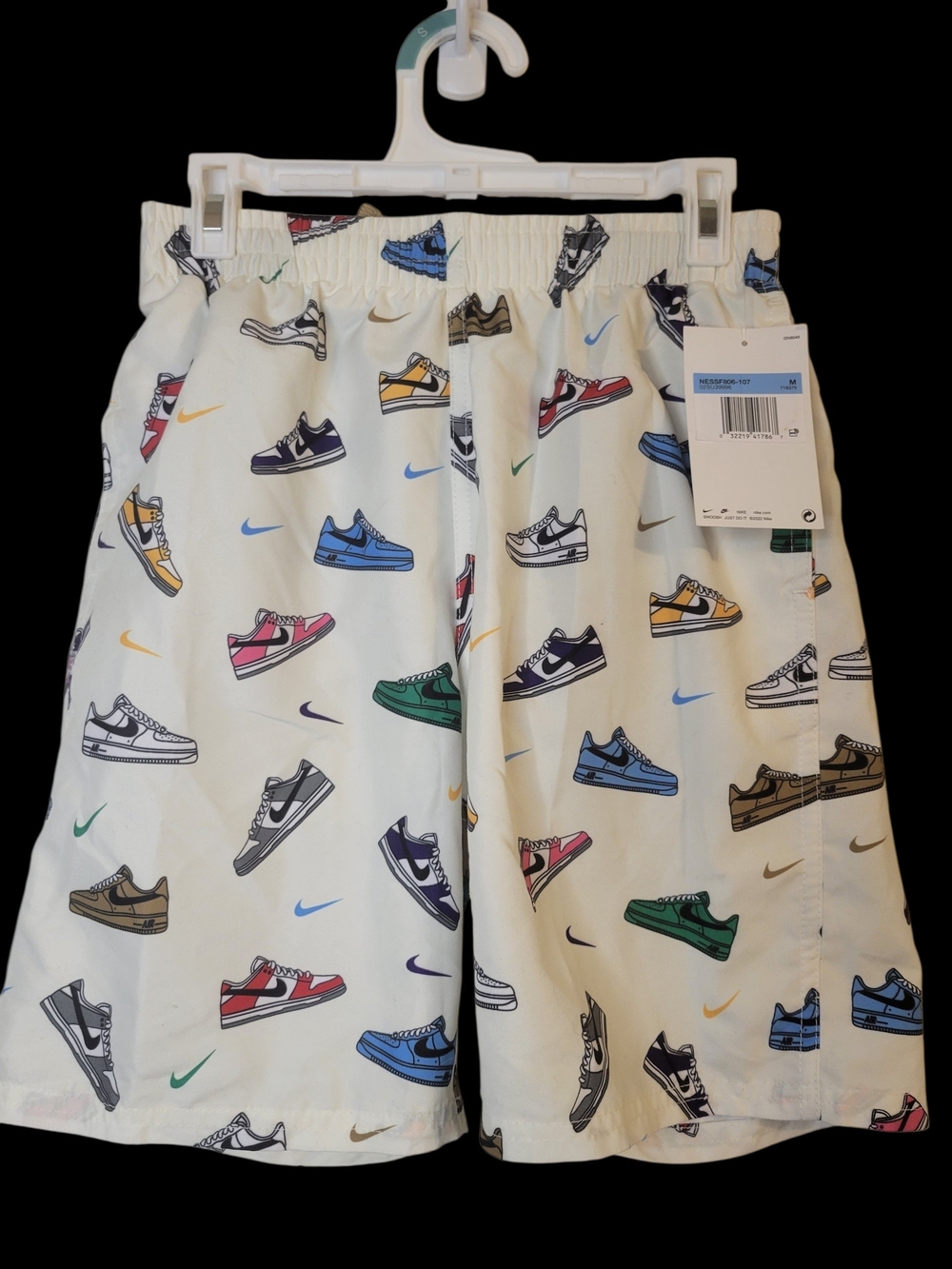 Nike Boys' White Multi Sneaker-Print Swim Trunks